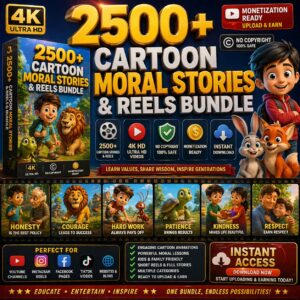 2500+ Cartoon Moral Stories & Reels Bundle | 4K HD Videos | No Copyright | Monetization Ready (₹199 Only)
