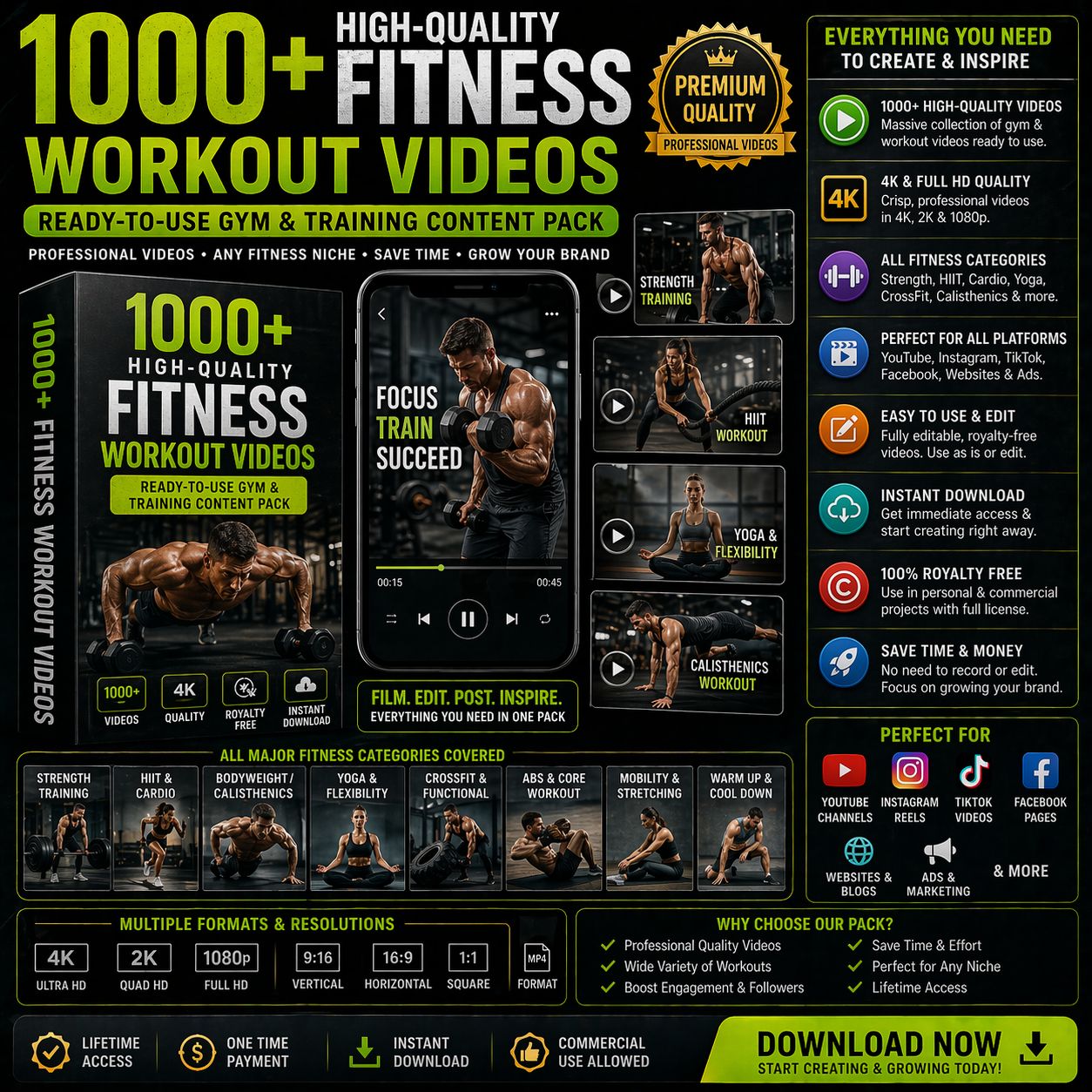 1000+ High-Quality Fitness Workout Videos – Ready-to-Use Gym & Training Content Pack
